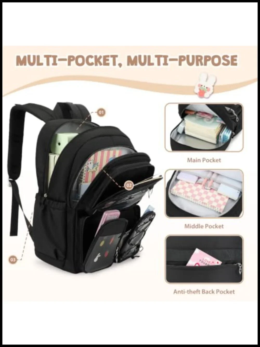 Kawaii Ita Backpack Set with Lunch Bag & Pencil Case for School